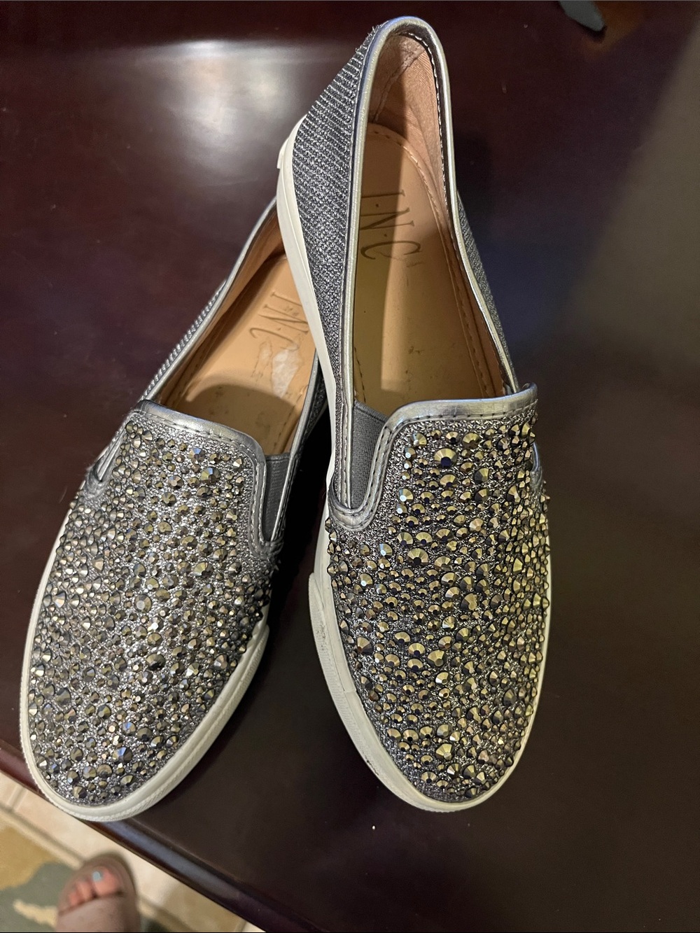 INC International Concepts Silver Crystal Slip-On Loafers